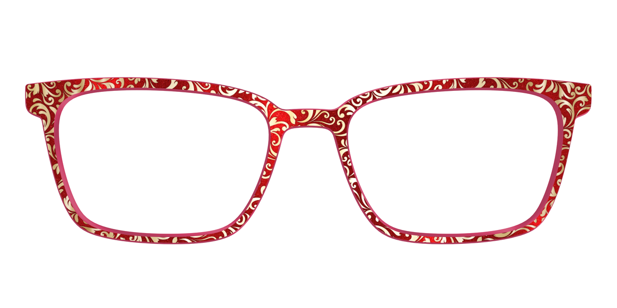 The Crimson Flair Shimmer with Gold Foil - Front Top Image - Pair Eyewear