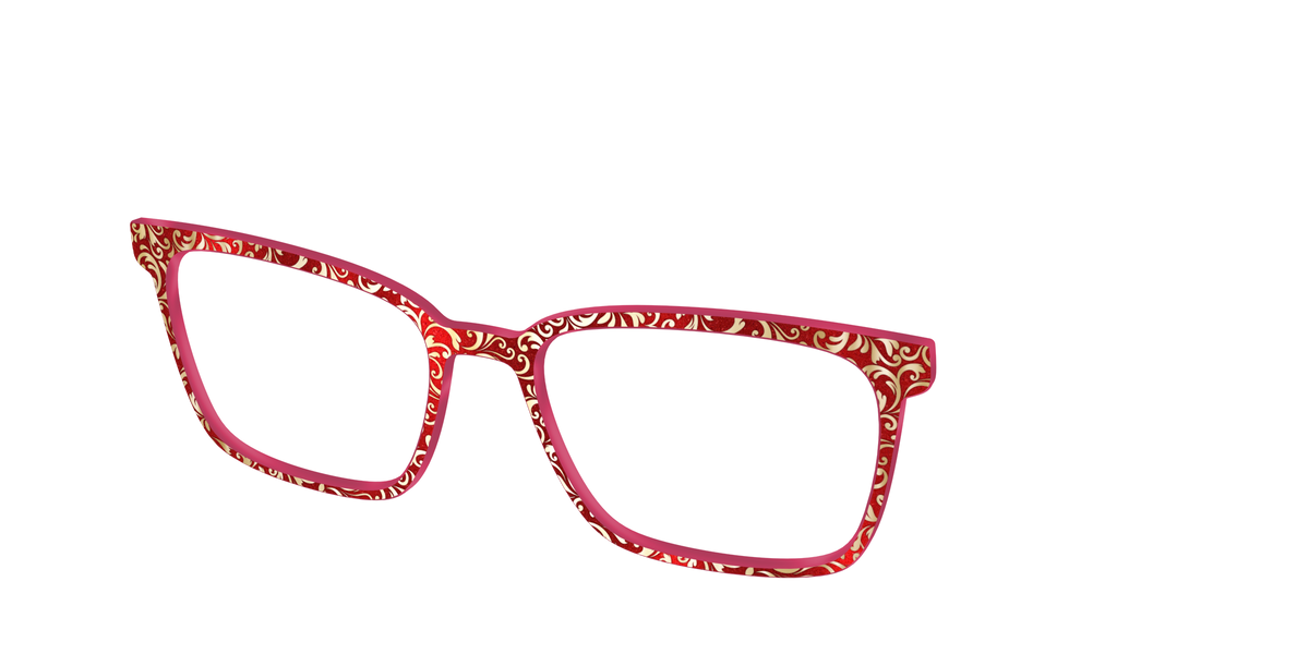 The Crimson Flair Shimmer with Gold Foil - Angle Top Image - Pair Eyewear