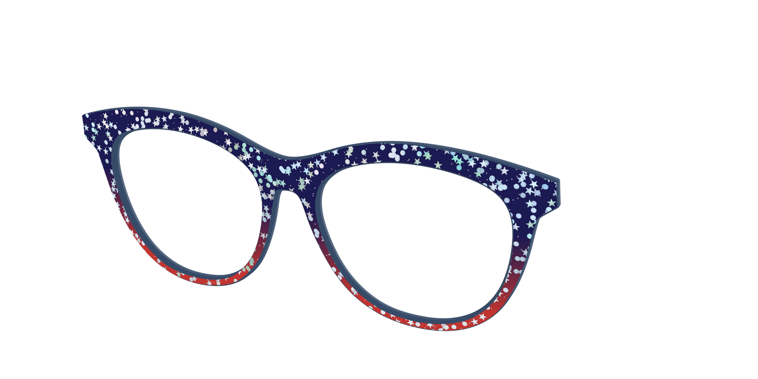 The Navy to Scarlet Gradient with Star Glitter - Angle Top Image - Pair Eyewear