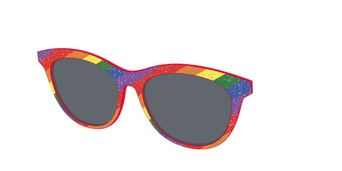 The Polarized Traditional Pride Flag Glitter Sun Top - Angle Top Image - Pair Eyewear