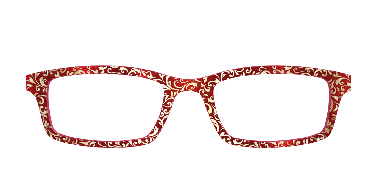 The Crimson Flair Shimmer with Gold Foil - Front Top Image - Pair Eyewear