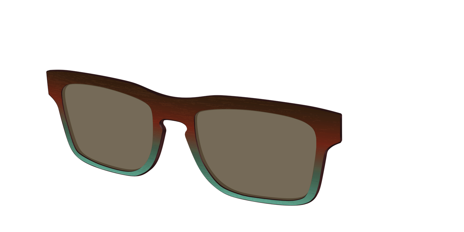 The Polarized Mahogany to Juniper Woodgrain Sun Top - Angle Top Image - Pair Eyewear