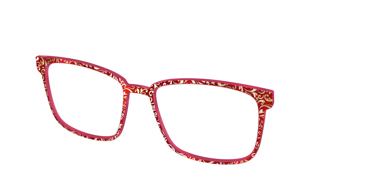 The Crimson Flair Shimmer with Gold Foil - Angle Top Image - Pair Eyewear
