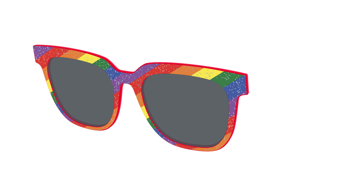 The Polarized Traditional Pride Flag Glitter Sun Top - Angle Top Image - Pair Eyewear