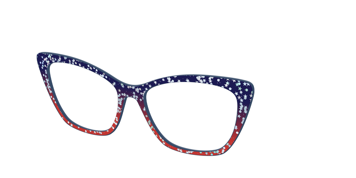 The Navy to Scarlet Gradient with Star Glitter - Angle Top Image - Pair Eyewear