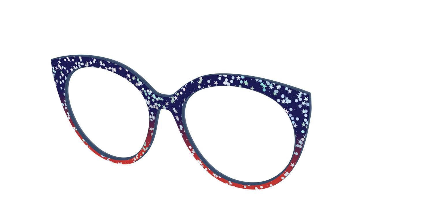 The Navy to Scarlet Gradient with Star Glitter - Angle Top Image - Pair Eyewear