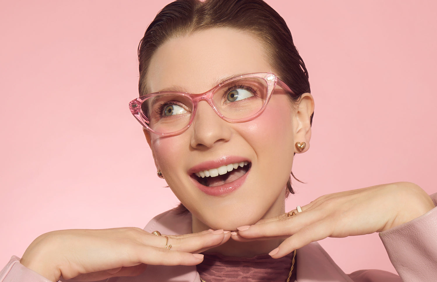 The ella - Pink Glitter Clear - LifeStyle2 - Pair Eyewear