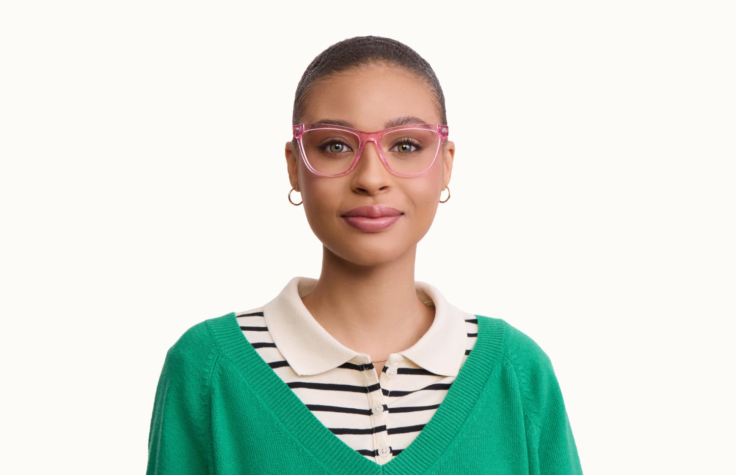 The Harper - Pink Glitter Clear - LifeStyle1 - Pair Eyewear